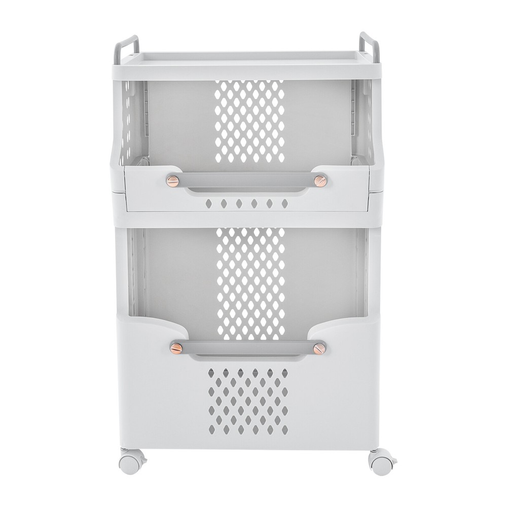 2-tier Movable Laundry Basket Laundry Hamper w/ Wheels Laundry Stackable Basket