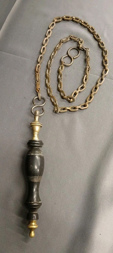 WOODEN TURNED HIGH LEVEL CISTERN LOO PULL / TOILET PULL, BRASS CHAIN