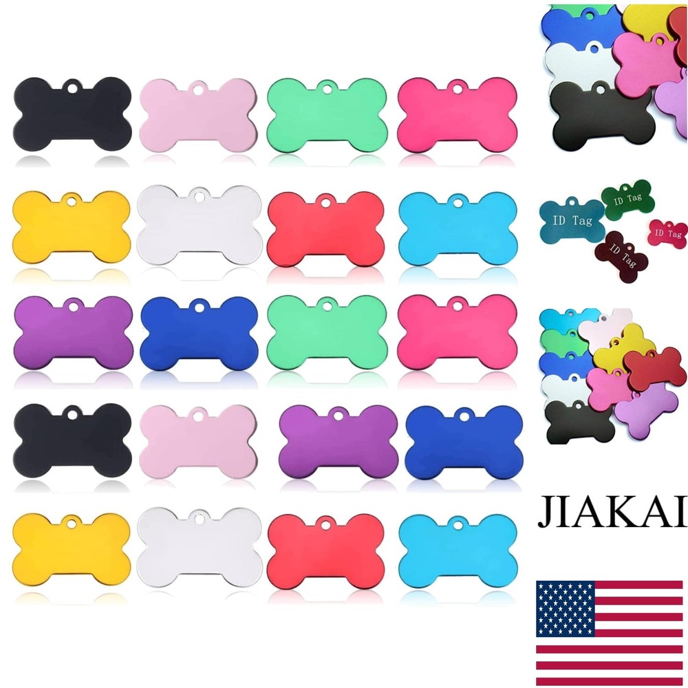 20 Pcs Vibrant Bone Shaped Pet ID Tags – Double-Sided, Engravable Aluminum