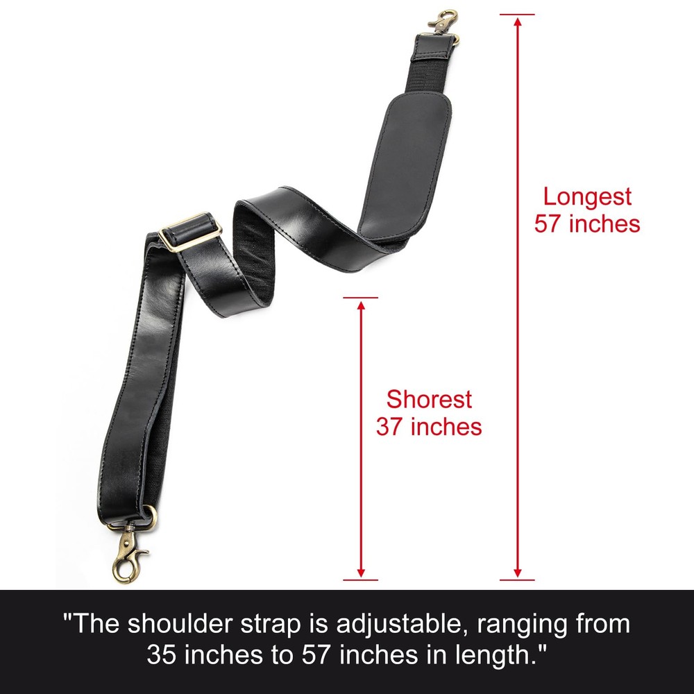 Enwaen Black Leather Bag Strap Replacement - Adjustable Shoulder Large,