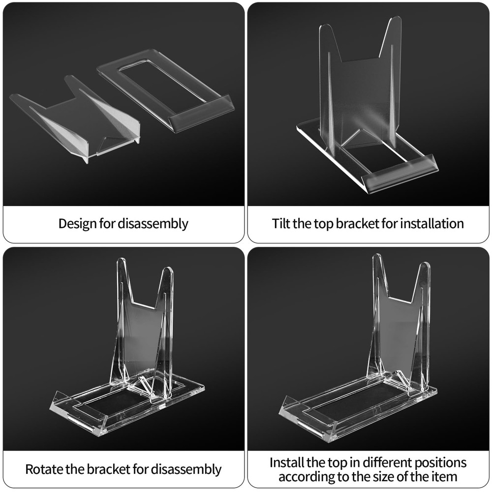 10 Pack Acrylic Book Stand for Display - Adjustable Clear Holder Transparent