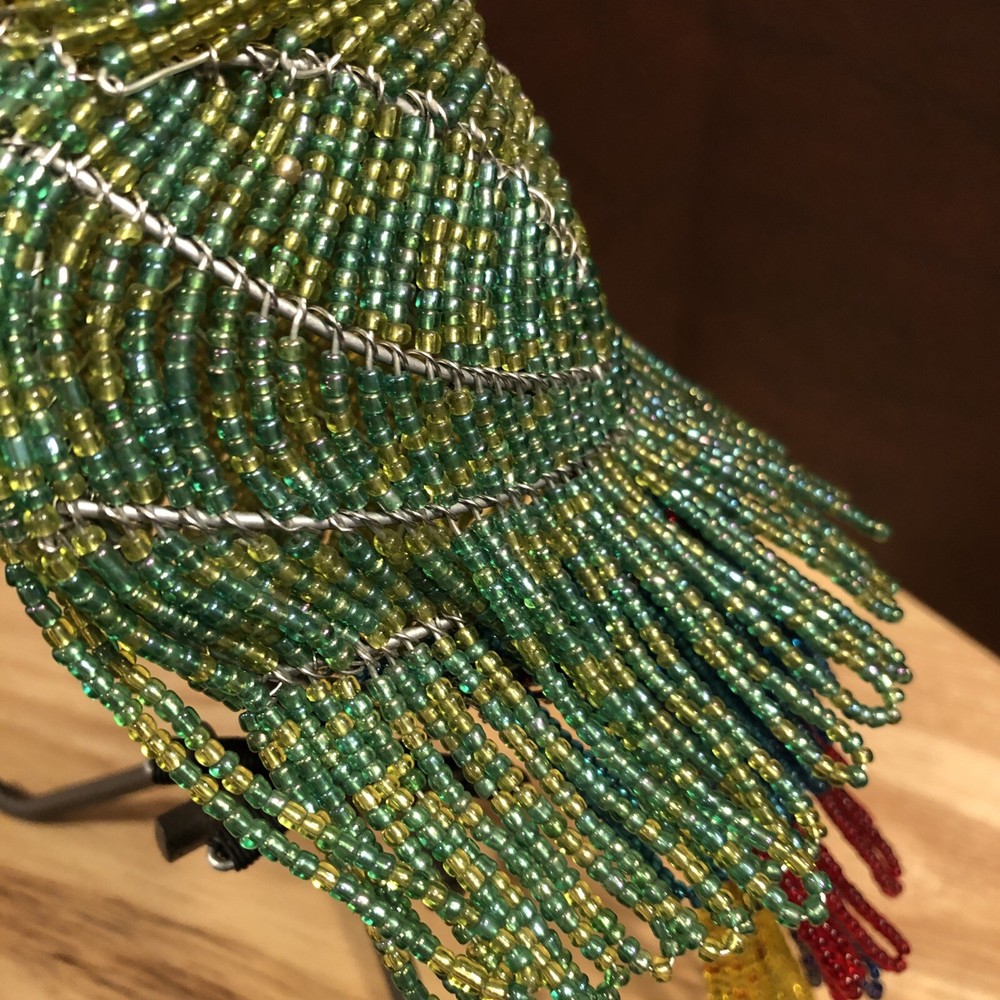 Parrot Sculpture with perch on stand Beaded Beautiful