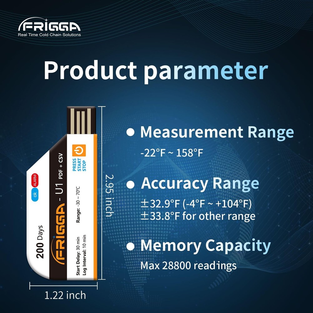 Frigga 5 Pack Temperature Data Logger Single Use Recorder 5pcs