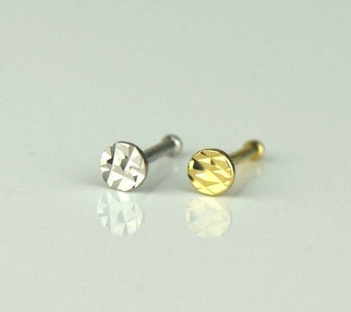 14k Yellow or White Gold Round Flat Nose Piercing Stud