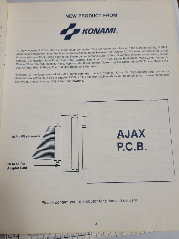 Ajax JAMMA Operator Manual and Schematic Diagrams (1987) Pre-Owned Arcade Guide