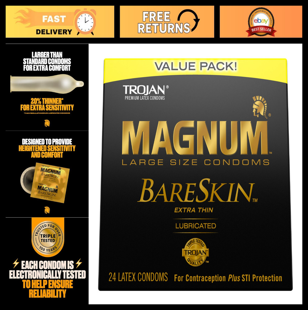 Premium Large Lubricated Condoms - Comfortable, Smooth, 24 Count Value Pack