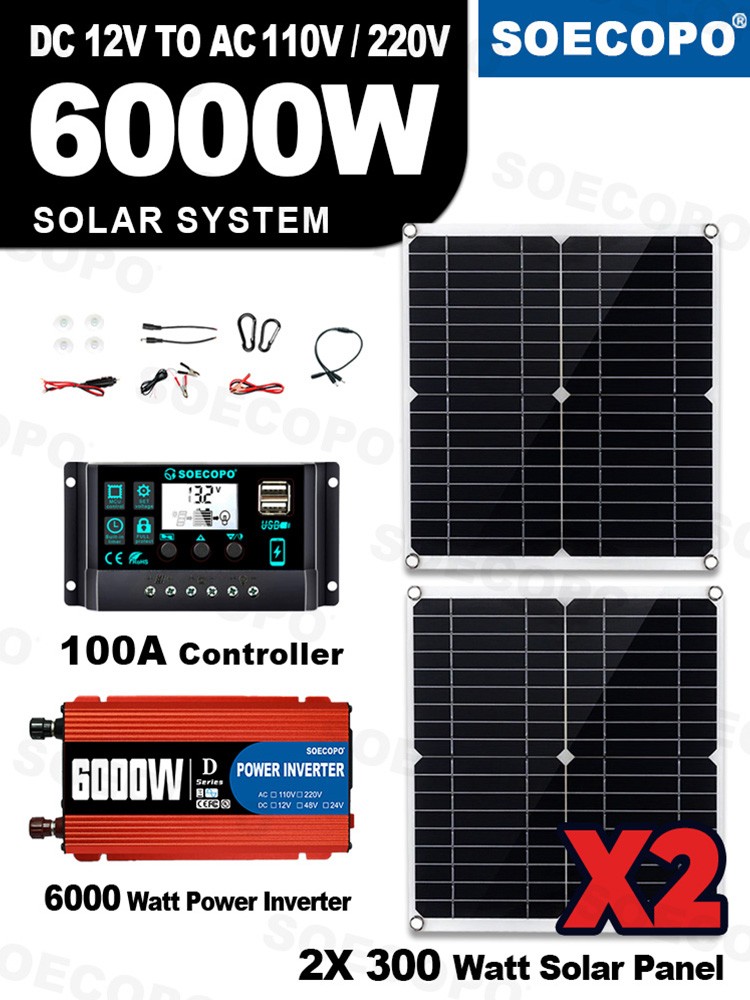 6000W Solar Panel Kit with Battery & Inverter Off Grid for Home RV Camping