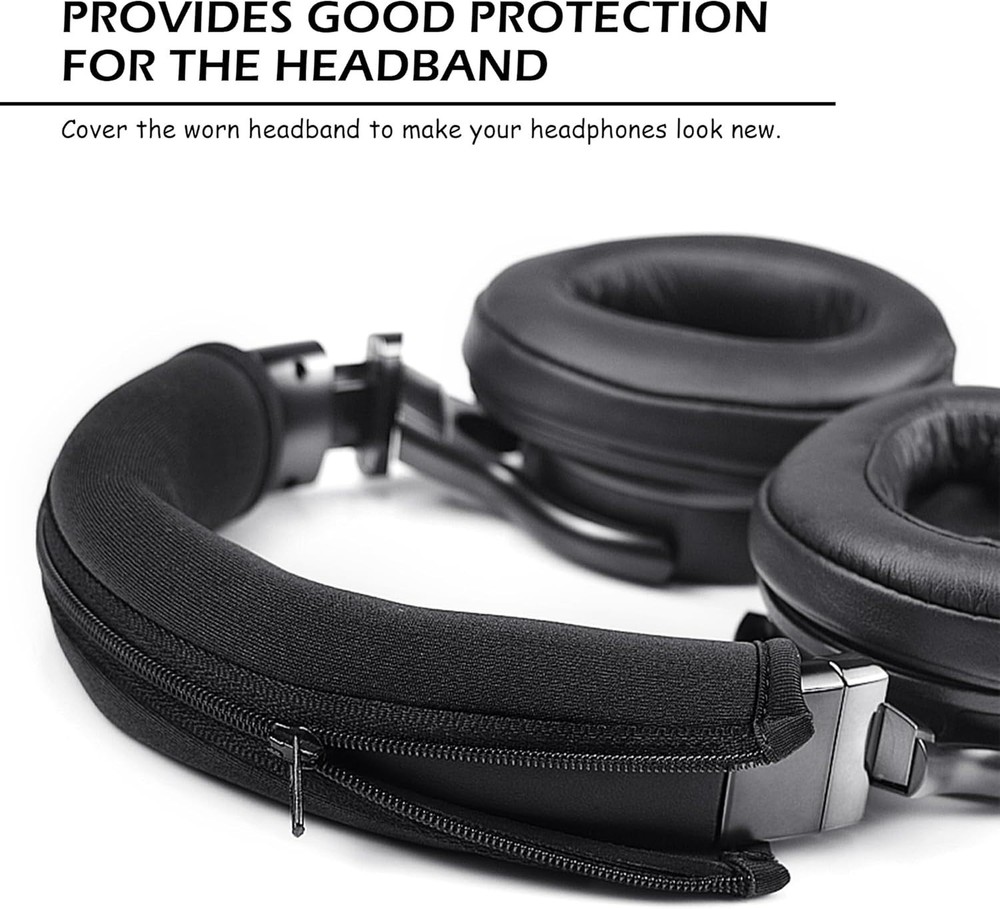 Versatile Black Headphone Headband Protector with Zipper - Easy Care Solution