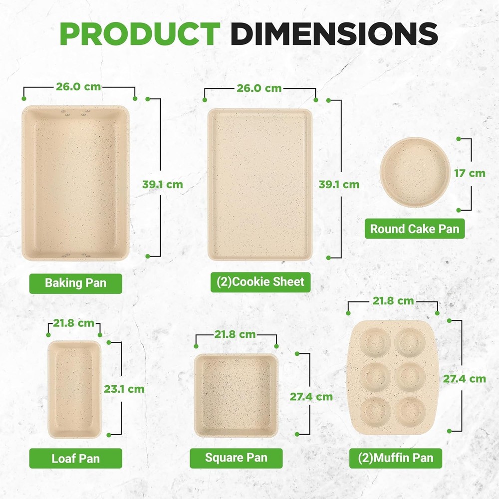 NutriChef 8PC Stackable Carbon Steel Nonstick Bakeware Set Marble Cream