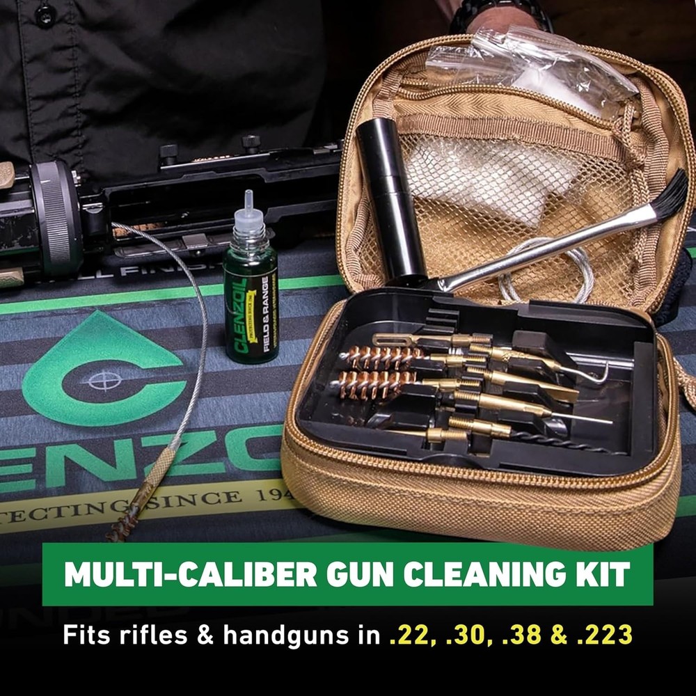 Compact Multi-Caliber Tactical Cleaning Kit with Molle Strap & Brass Brushes