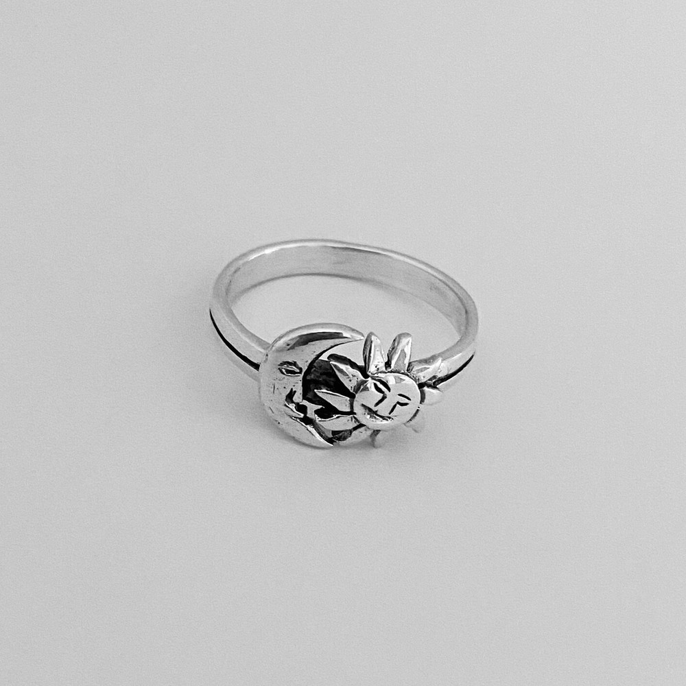 Sterling Silver Face Moon and Sun Ring, Silver Ring, Boho Ring, Moon Ring