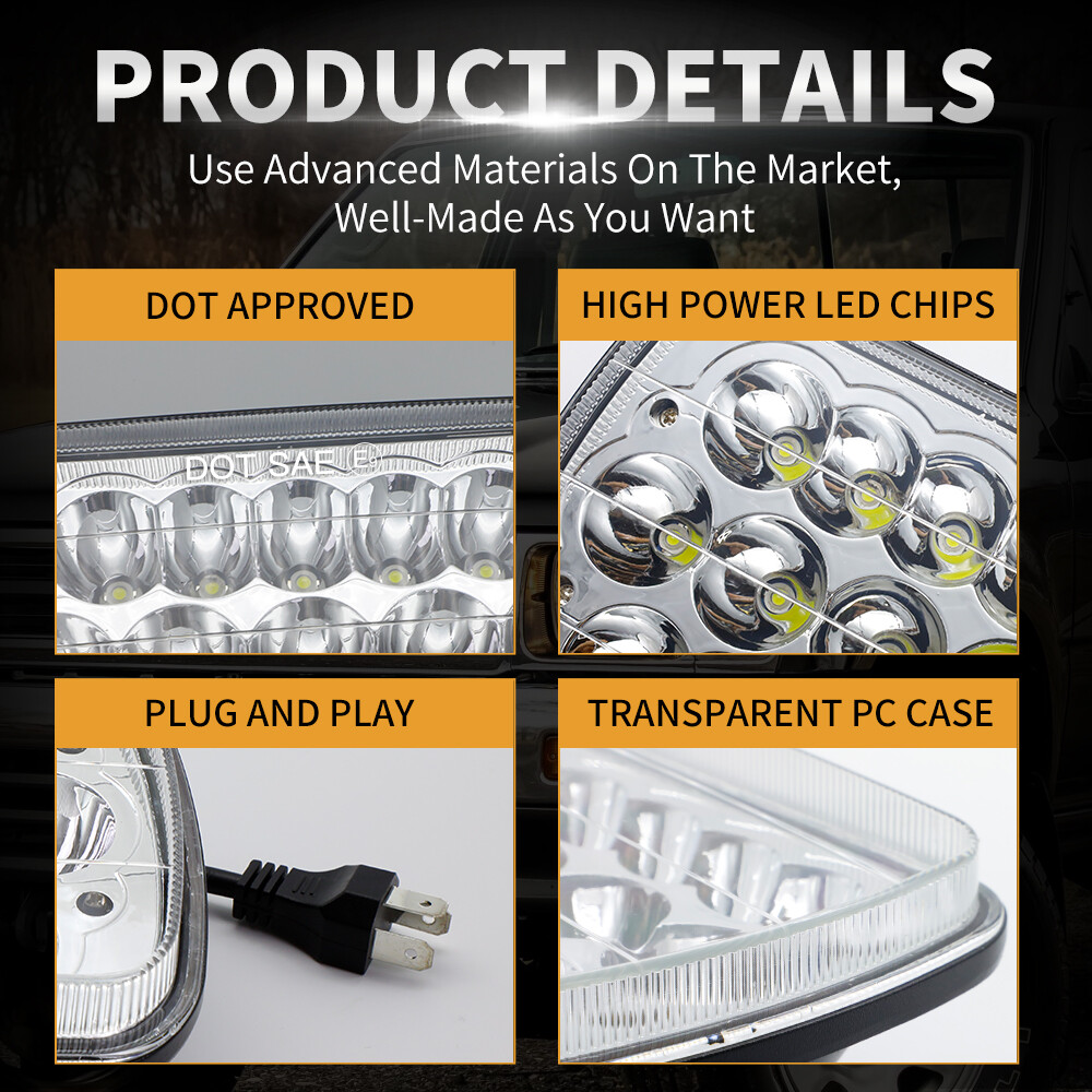 Pair 7X6" 5x7" LED Headlights Square For Chevy Express Cargo Van 1500 2500 3500