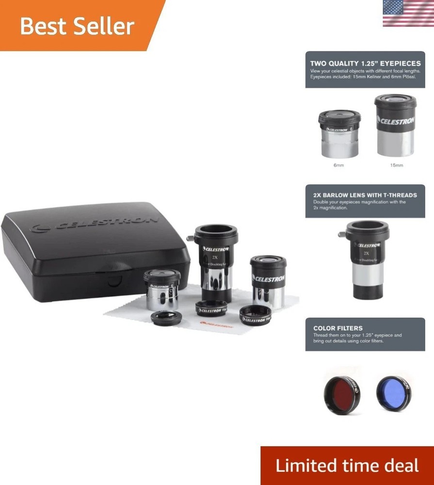 AstroMaster 8-Piece Eyepiece & Filter Accessory Kit - Includes Two 1.25” Eyep...