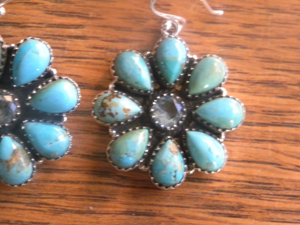 KINGMAN TURQUOISE CLUSTER STERLING SILVER EARRINGS 1"