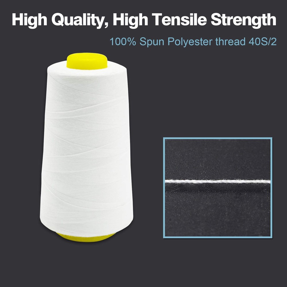 White Serger Thread All-Purpose Thread for Sewing Polyester 4 Cones of 3000 Y...