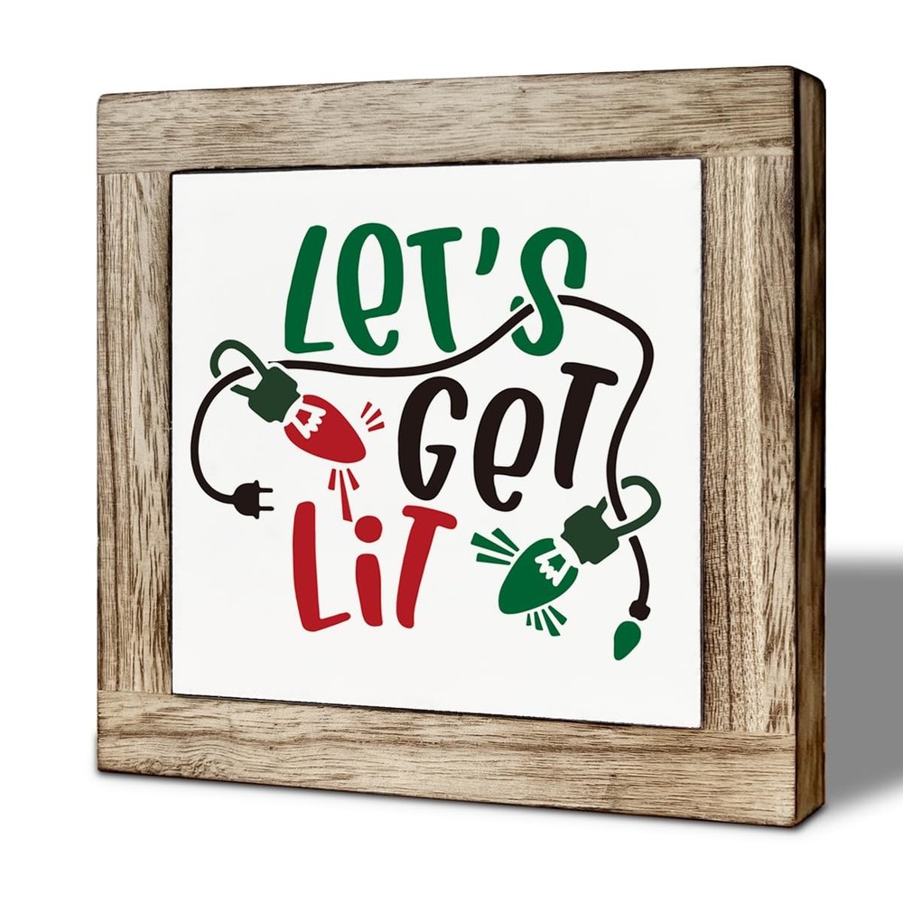 Let's Get It Christmas Party Decor Sign, Xmas Light Strip Pattern Decorative Pla