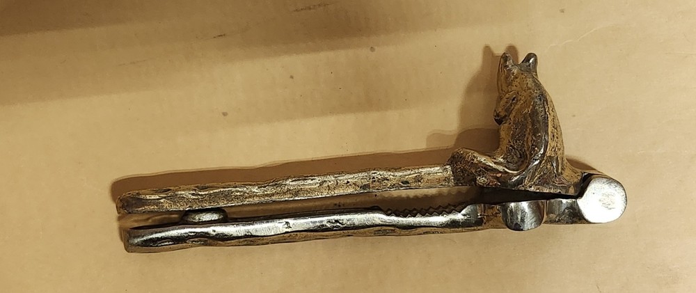 Vintage Squirrel On A Log Brass Nut Cracker Solid Heavy 6"