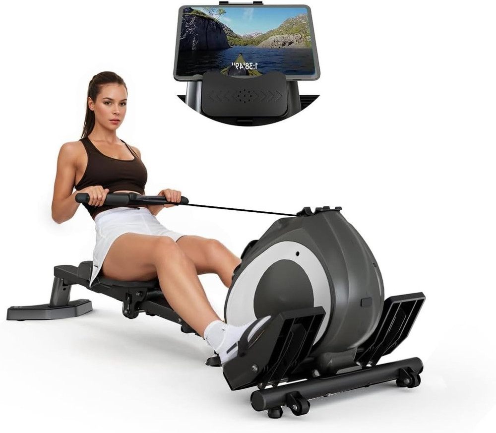 Rowing Machine with LCD Display, Adjustable Resistance, Foldable Design, and [26