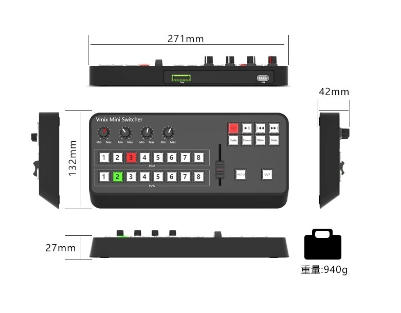 TYST Video Vmix Mini Switcher Control Panel MIDI2.0 Video Recording for Vmix