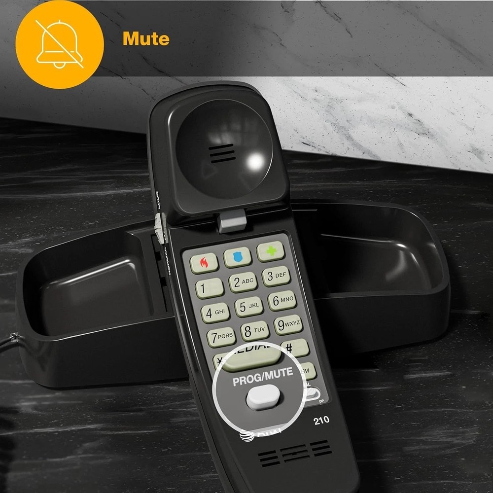 210 Basic Trimline Corded Phone - Wall-Mountable, Black, No AC Power Required