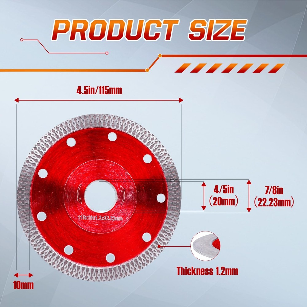 10Pcs Diamond Saw Blade for Angle Grinder & Tile Cutter, 4-1/2" Super Thin Indes
