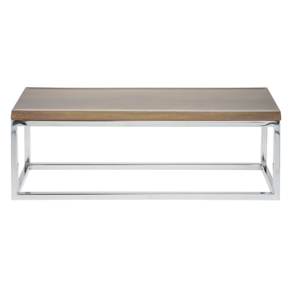 HUBERT  Large Rectangular Chrome Riser with Acacia Top - 7"H
