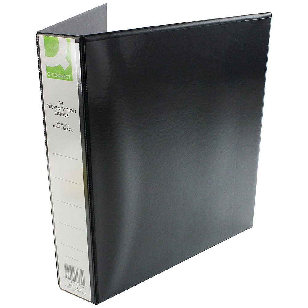 Q-Connect 40mm A4 Presentation 4d-Ring Binder - Black 40mm