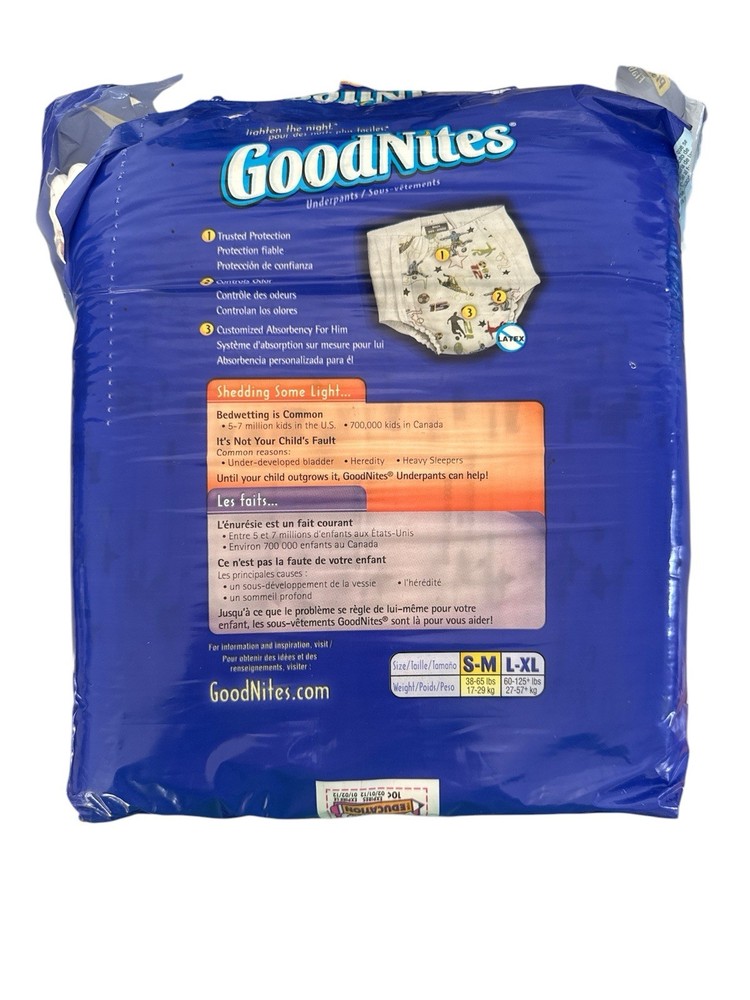 Goodnites Underpants S-M 38-65lbs 27 Count Torn Packaging New