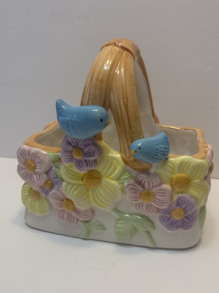 Teleflora Ceramic Bird Basket Spring Flowers Planter Easter Centerpiece