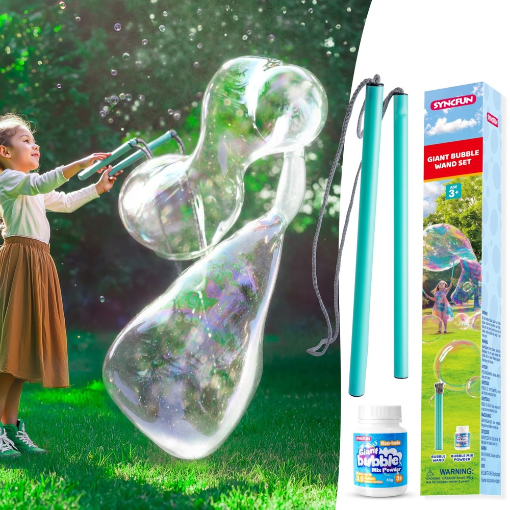 SYNCFUN Giant Bubble Wand Kit (3-Piece Set) with Concentrate Large, Green
