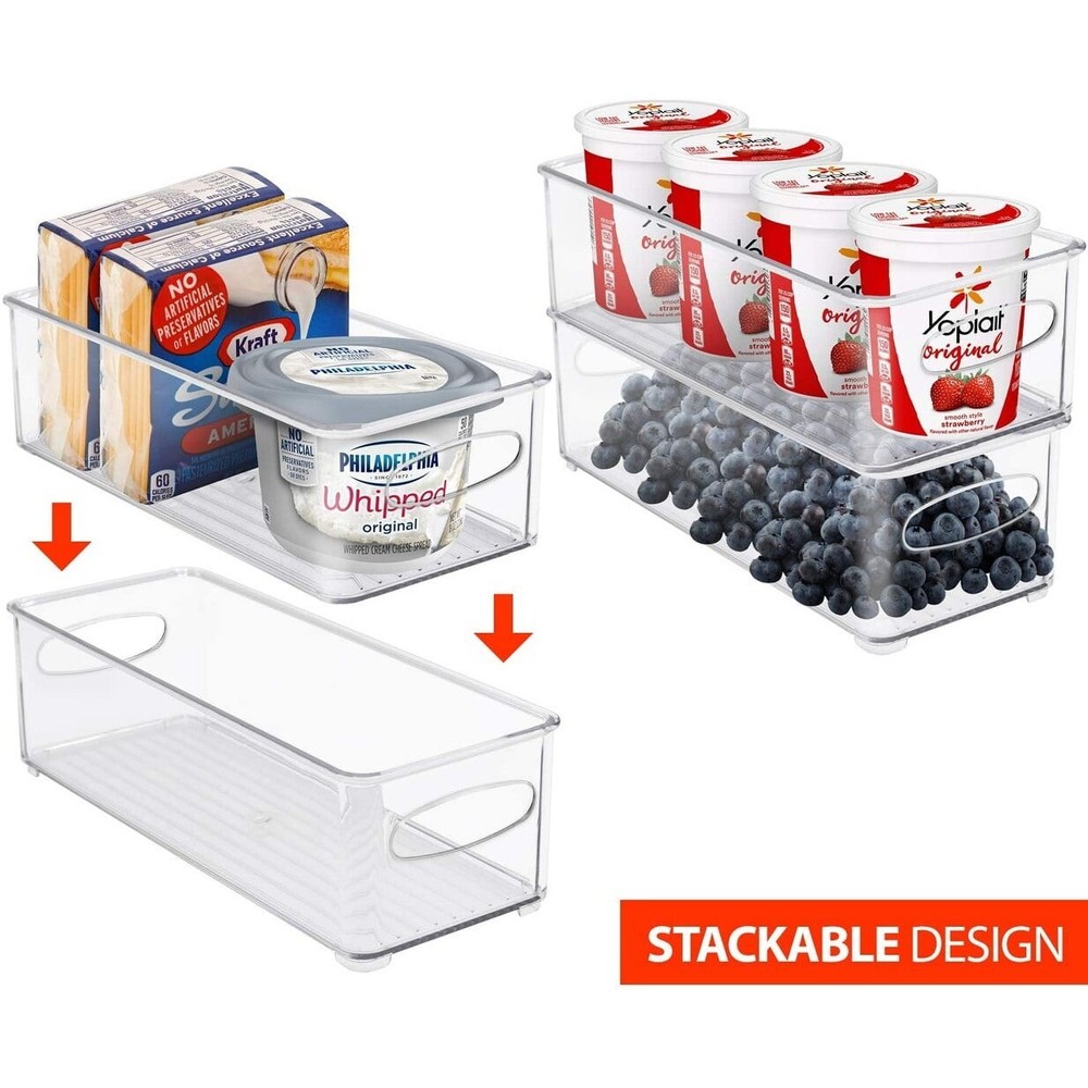 2-Pack Storage Bins Stackable Clear Pantry Organizer Box Bin Containers