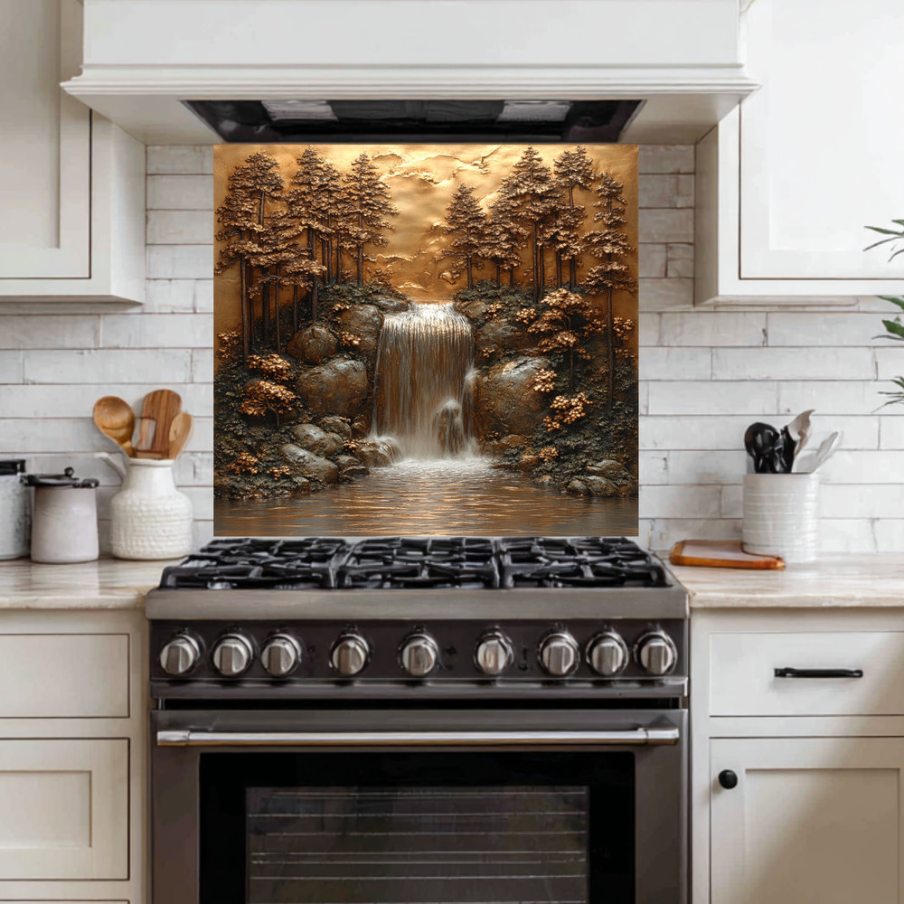 Copper Look Waterfall Tempered Glass Backsplash Panel,Kitchen Stove Splash Guard