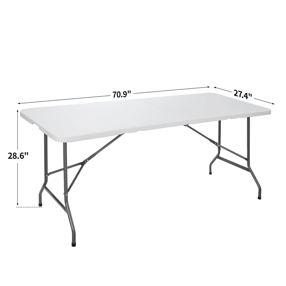 2X 6' Folding Table Plastic Fold-in-Half Picnic Table w/ Handle Rectangular