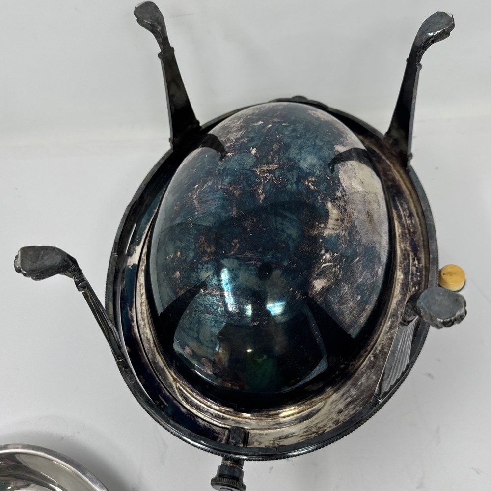 Vintage Silverplate Roll Top Covered Serving Dish Chafing Dual Insert Footed