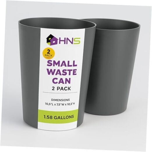 Mini Waste Basket - Pack of 2 Durable Small Plastic Silver Brushed 2-Pack