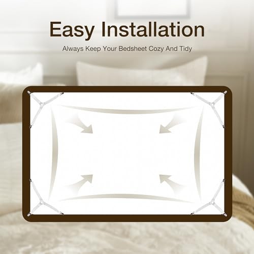 Bed Sheet Straps, Adjustable Elastic Fasteners with Metal Clips, 4 PCS White