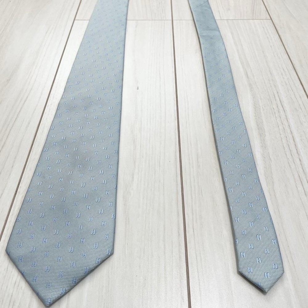 HERMES Tie Fasone H Pattern H Weave Blue White