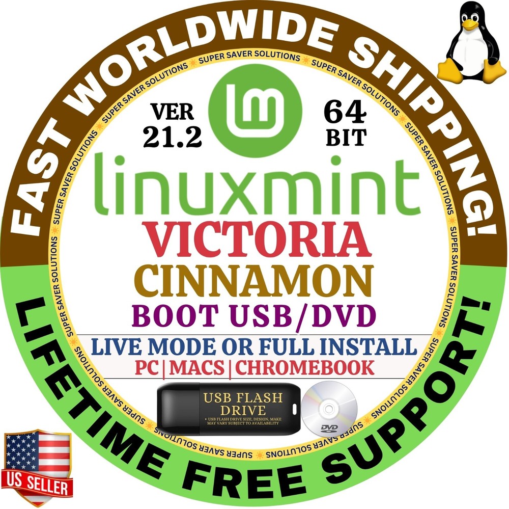 Linux MINT 21.2 USB VICTORIA Cinnamon 64-Bit Live Boot, Full Install for MAC, PC