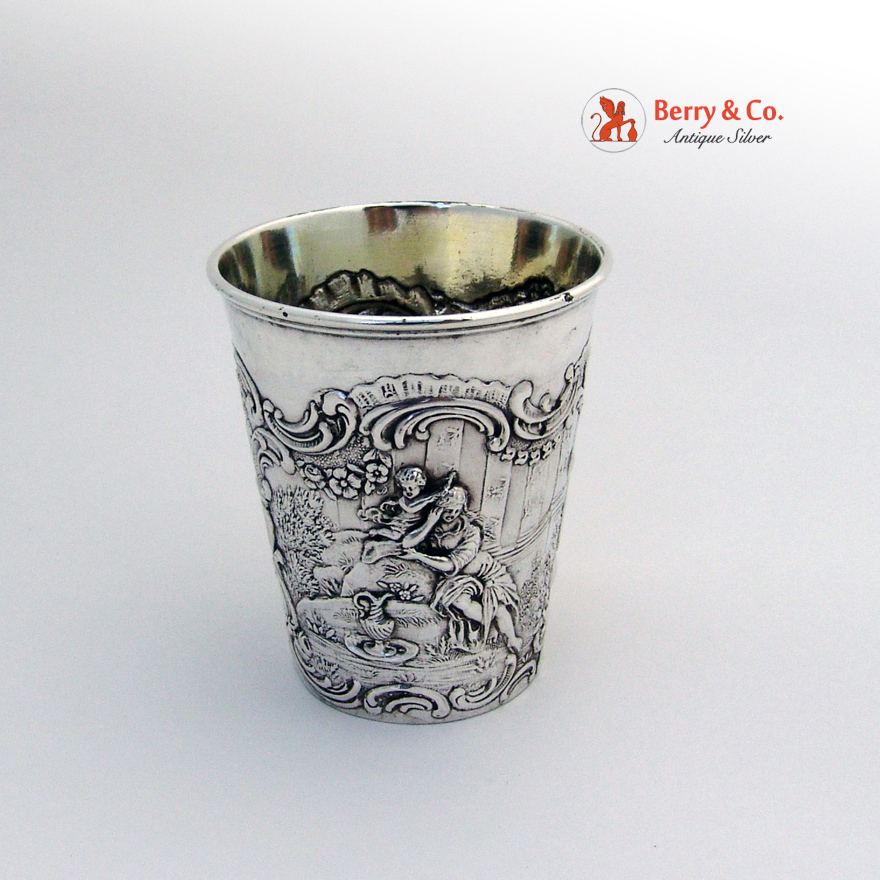 Continental Silver Beaker Happy Village People Repousse