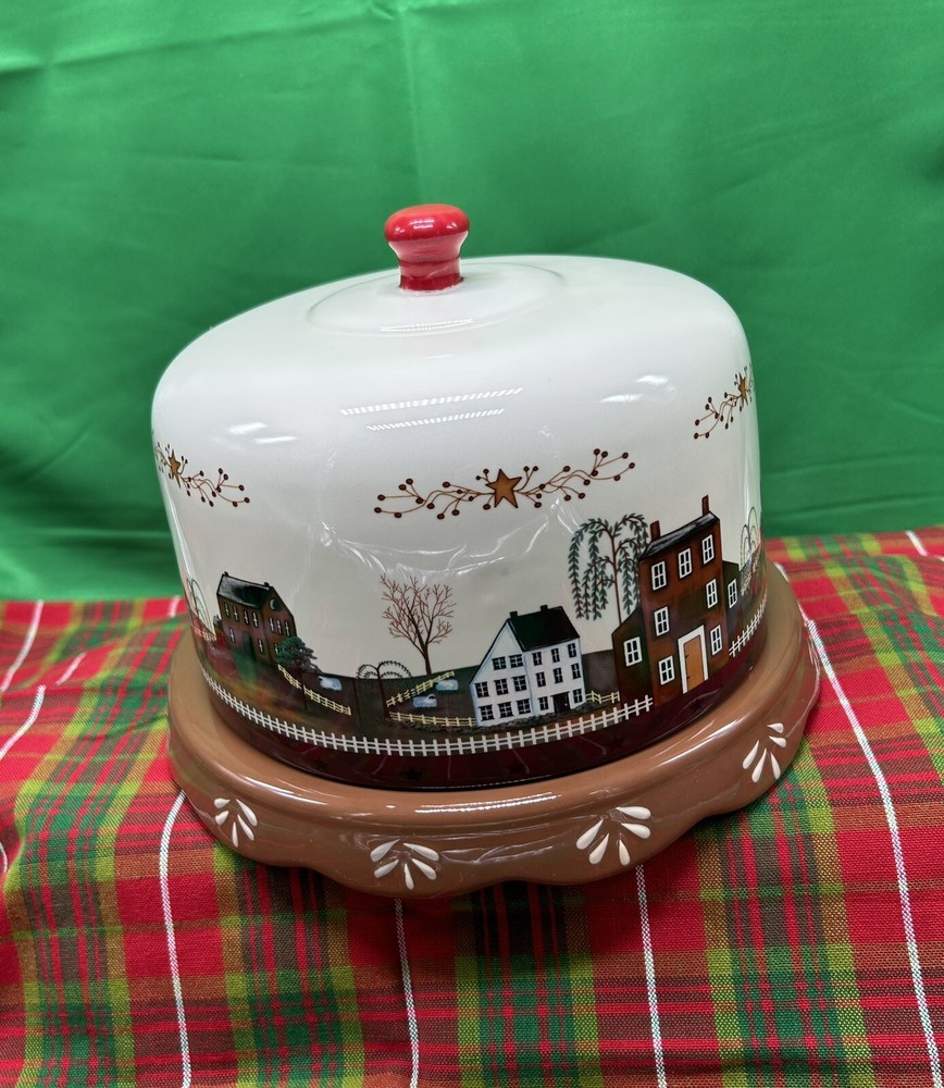 VTG Farm Dome Cake/Cheese Crackers Multi Purpose Ceramic Platter Reversible Base