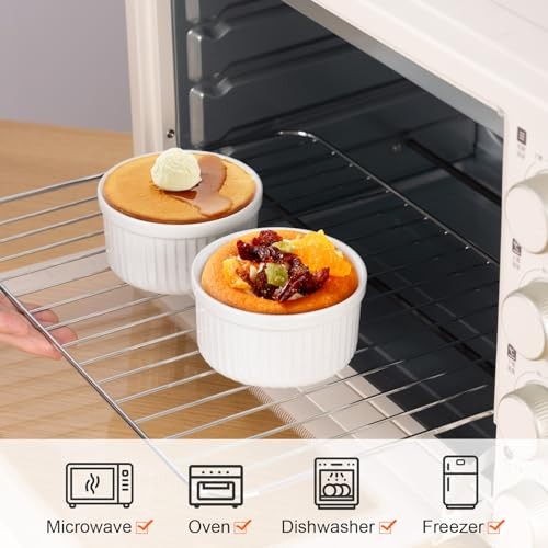 Souffle Ramekins: 4oz 6 Pieces Ceramic Baking Ramekin Set Oven Safe 4 OZ White
