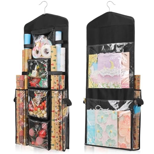 Wrapping Paper Storage, Gift Wrap Organizer Holder Double-Sided Hanging Black