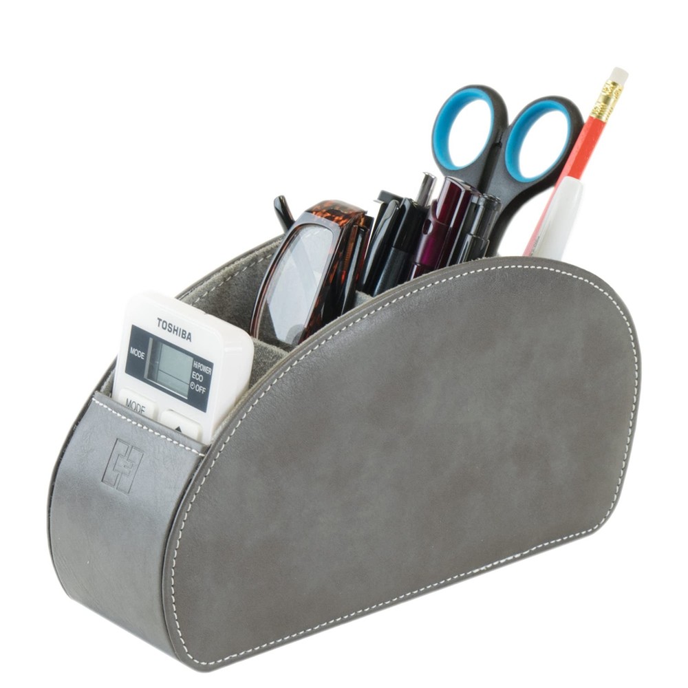 Remote Control Holder with 5 Compartments Grey PU Leather Office Organization