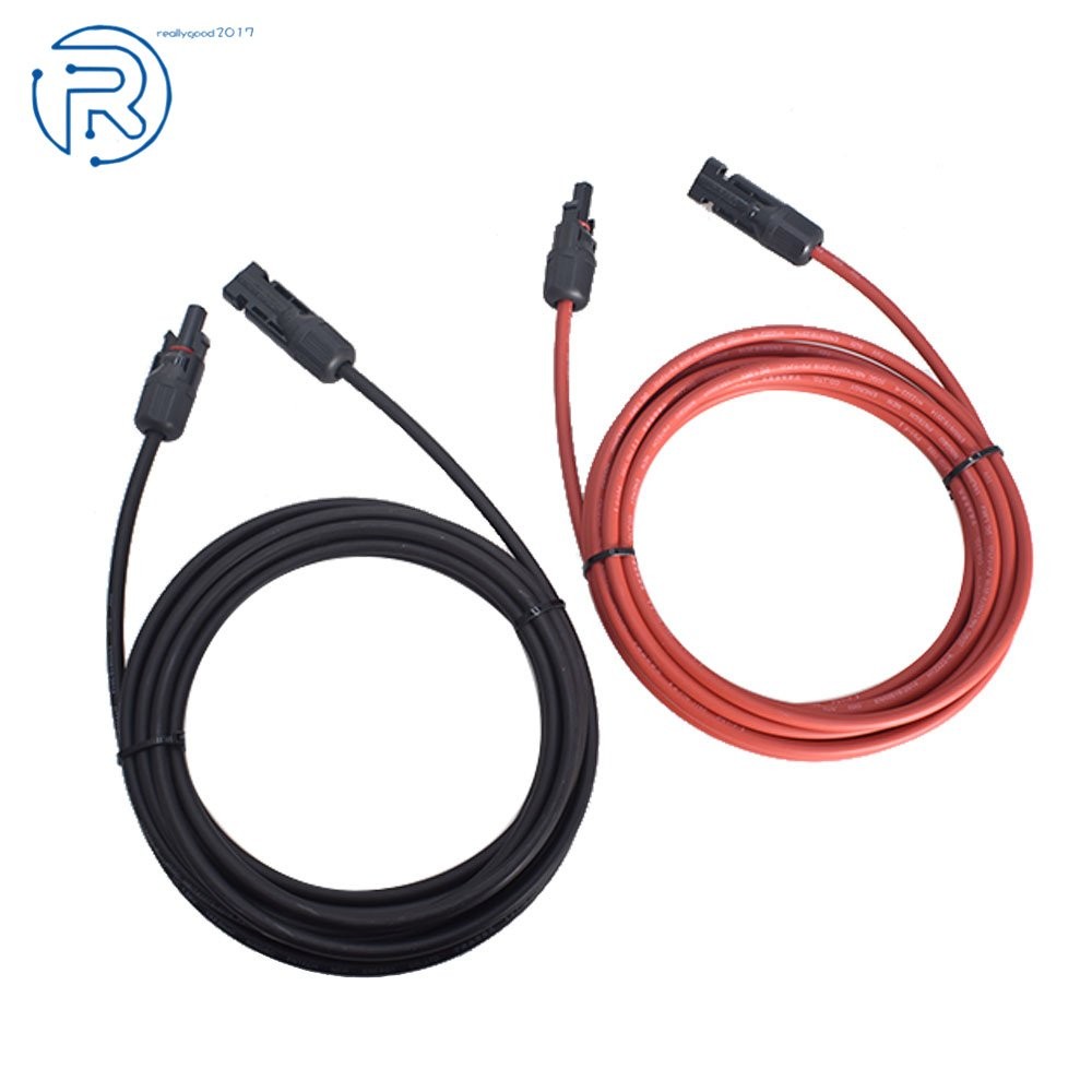 1 Pair 12AWG Black + Red 15 FT Solar Panel Extension Cable Wire Connector