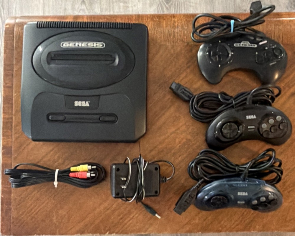 SEGA Genesis Black Console Composite RCA with 3 Controllers, 8 games