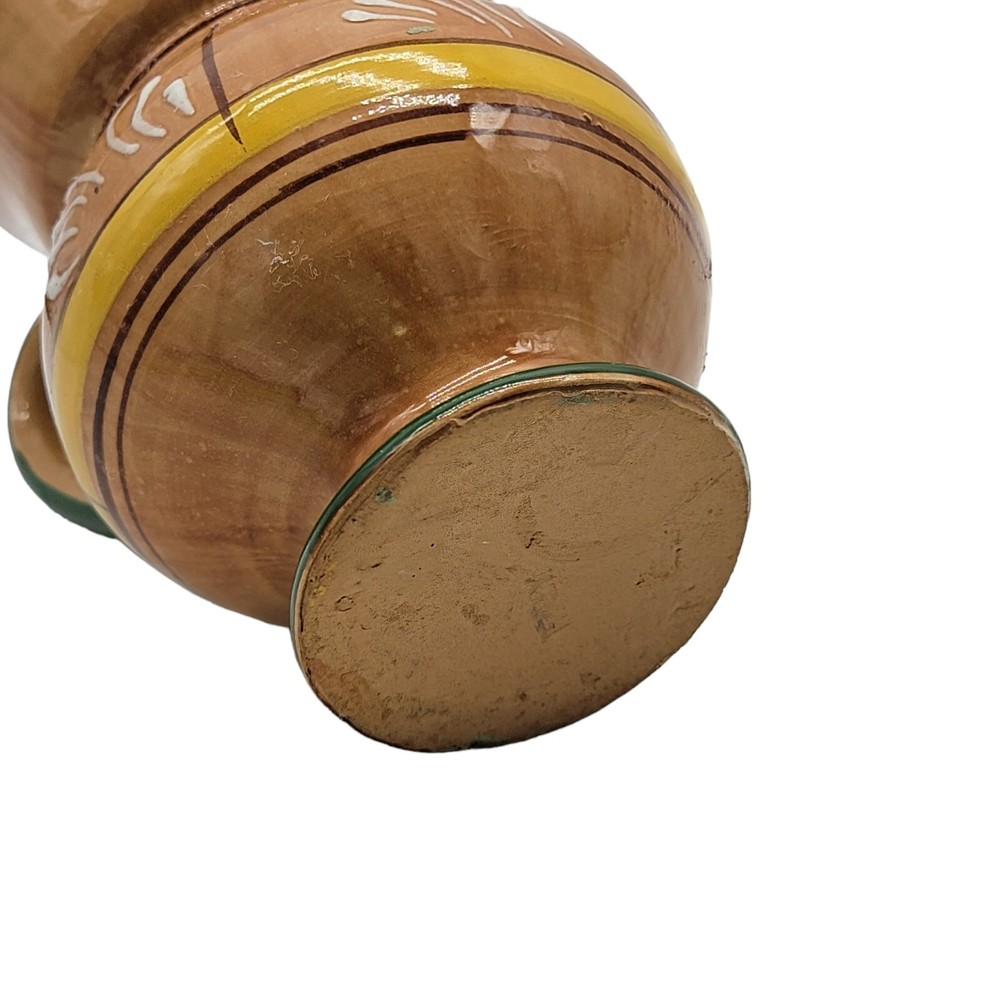 5" Brown Pottery Handled Pitcher Vase Handpainted Unsigned