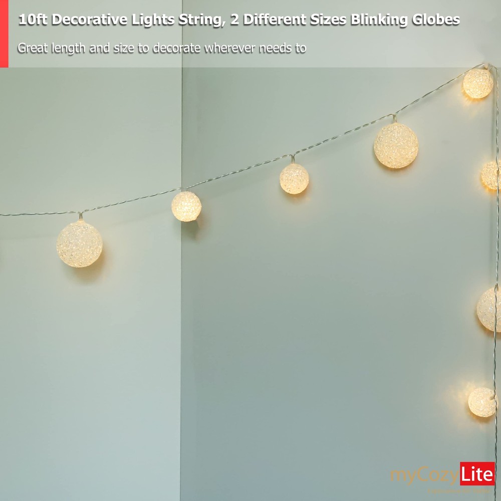 Best LED Globe String Lights Plug in Blinking 20 Warm White Balls with Timer for