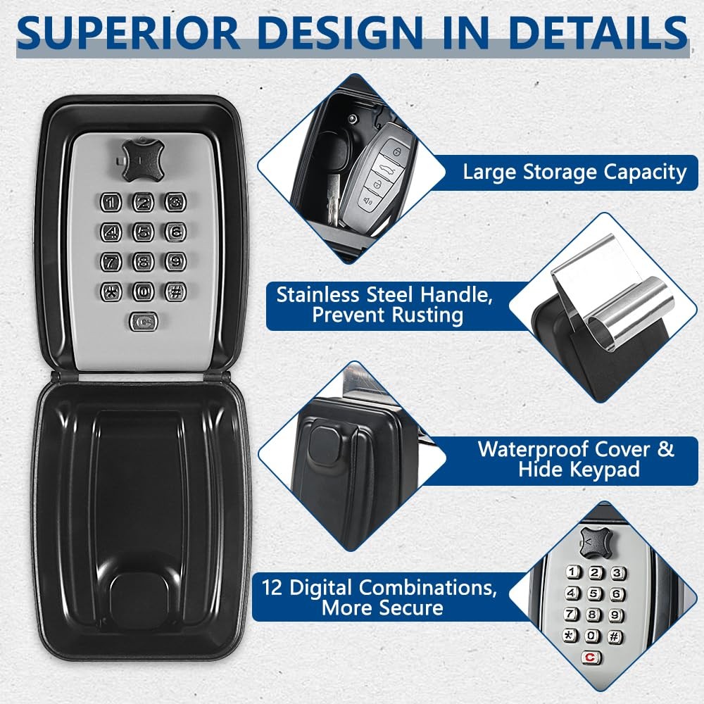 Piclafe Car Window Lock Box for Turo, Light Grey with Keypad