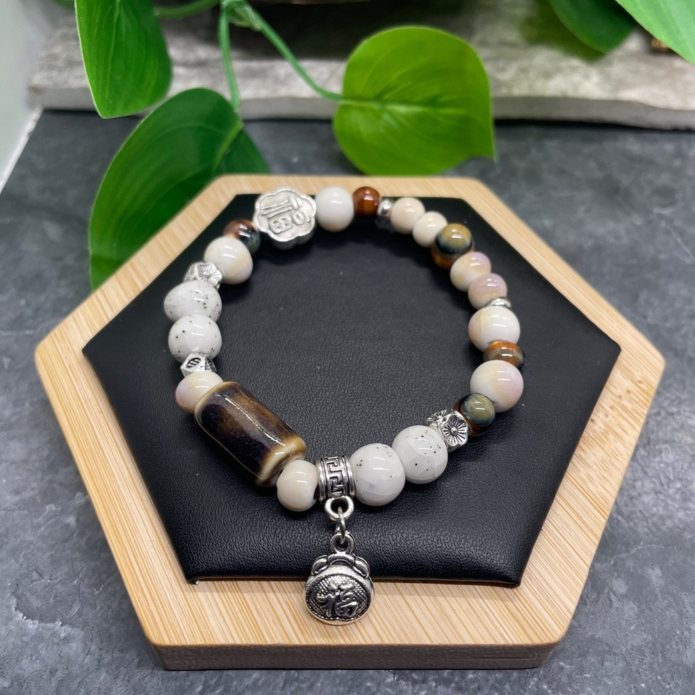 Handmade Ceramic Bead Beaded Stackable 6” Plus Stretch Bracelet New B413