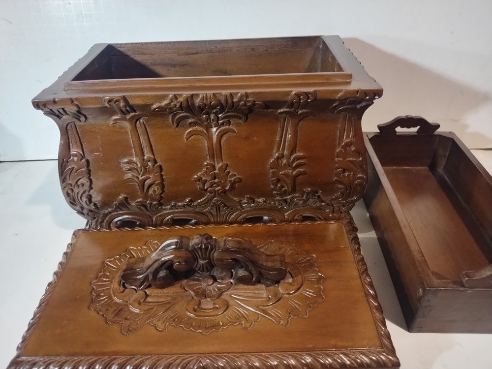 Rare Antique Ornate Scroll Large Wooden Box